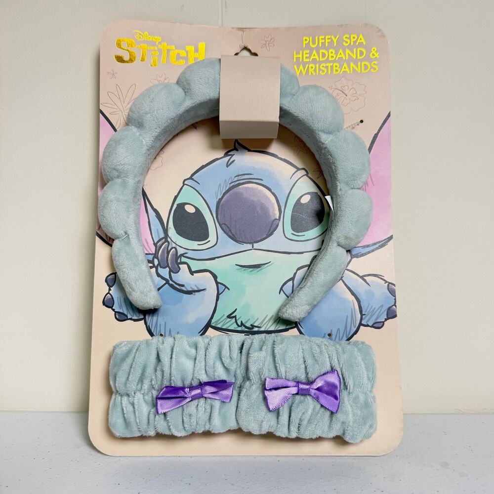 Disney Stitch Puffy Spa Headband & Wristbands Set Skincare Makeup